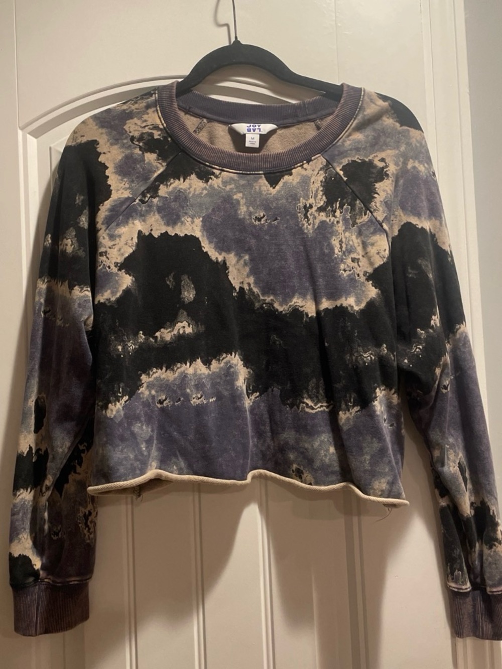 JoyLab Tie Dye Cropped Sweatshirt Black Purple M